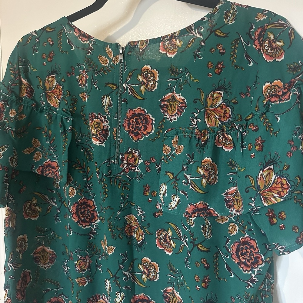 Xhilaration Green Floral Boho Blouse XXL Ruffle Short Sleeve Top M Botcanical - Picture 5 of 5